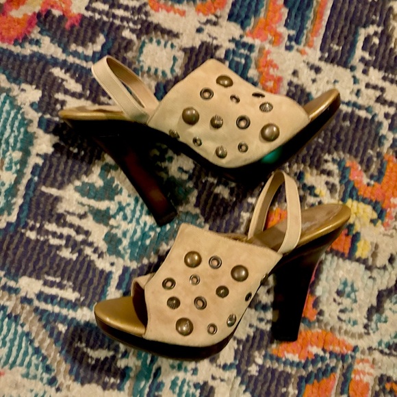 Elegant Beige Studded Women's Heels - Picture 1 of 6